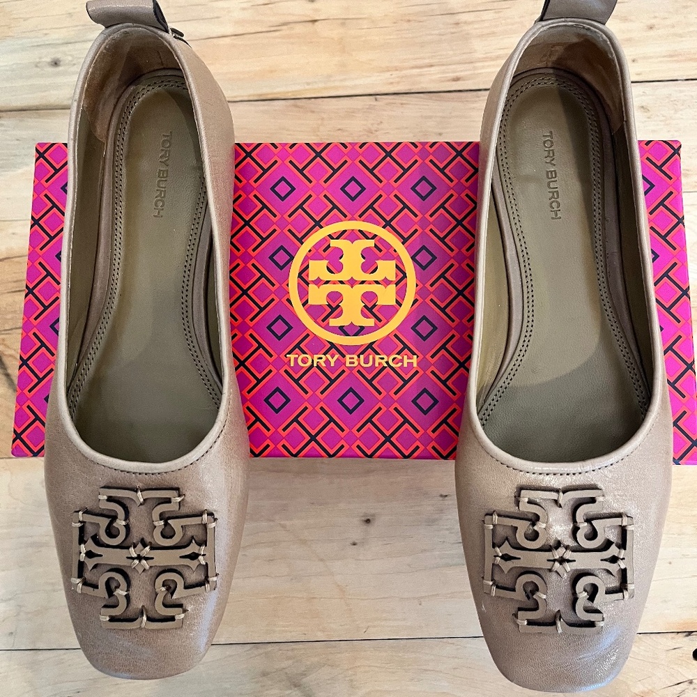 Tory Burch Ines 139604 Brown Leather Square Toe Slip On Ballet Flat Womens 8.5 - Picture 4 of 4